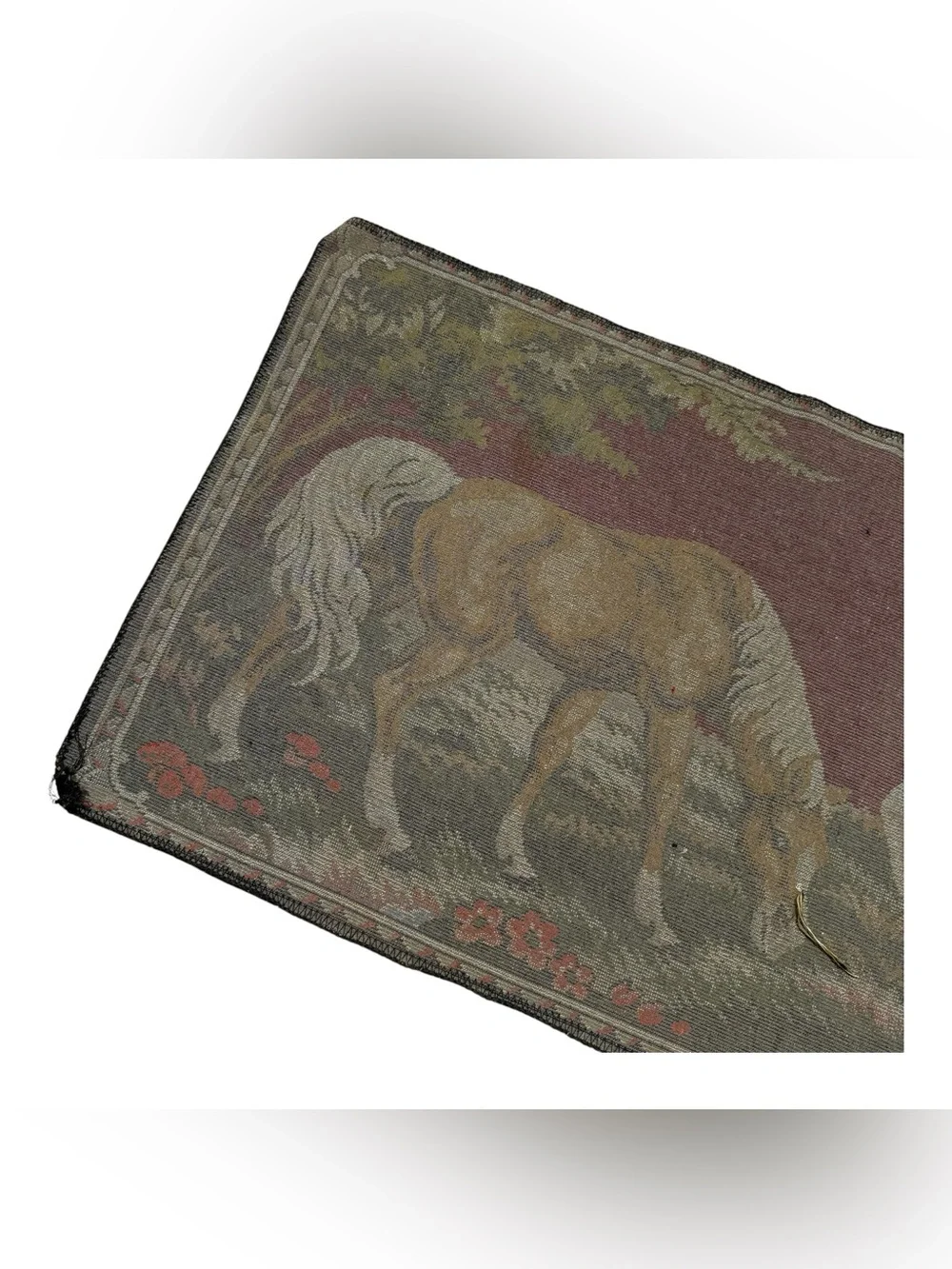 Vintage Horse Tapestry Wall Hanging Equestrian Rug Western Ranch Decor 38x19.5”